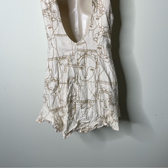 Farm Rio linen blend cream and gold frida Khalo tribute print mini dress sz M - Picture 8 of 10